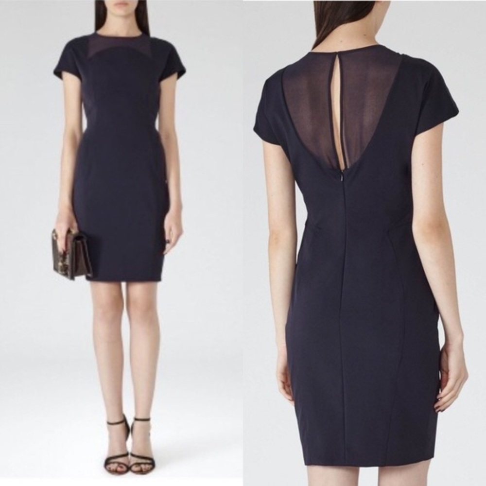 Reiss Bellanne Navy Blue Sheer Panel Dress